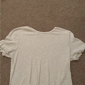 American Eagle Outfitters White Ruffled Short Sleeve T-Shirt